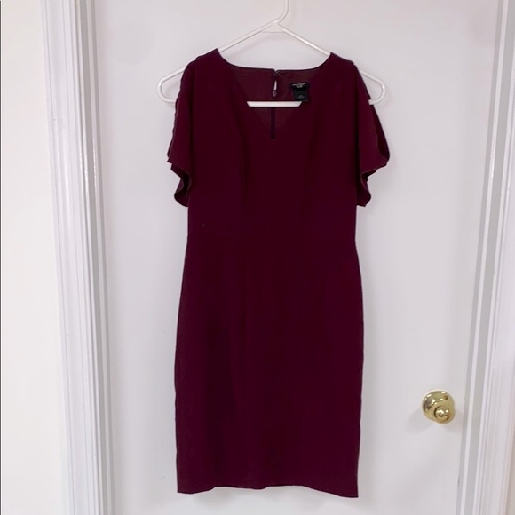Ann Taylor burgundy office work dress flutter sleeve - Picture 1 of 5